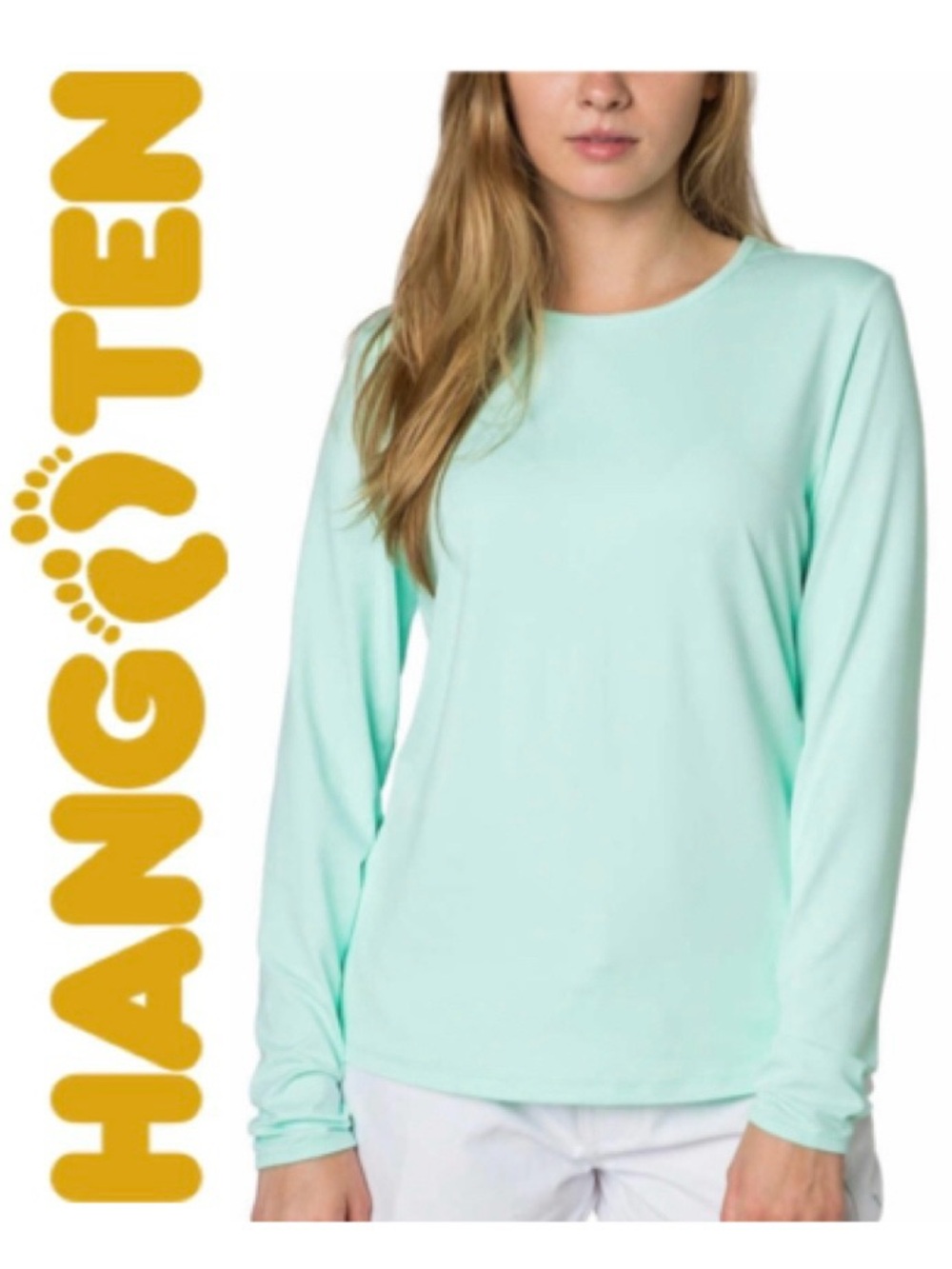 HANG TEN Mint Long Sleeve Rash Guard T-Shirt Surf Sun Protection UPF 50+ Wmn S